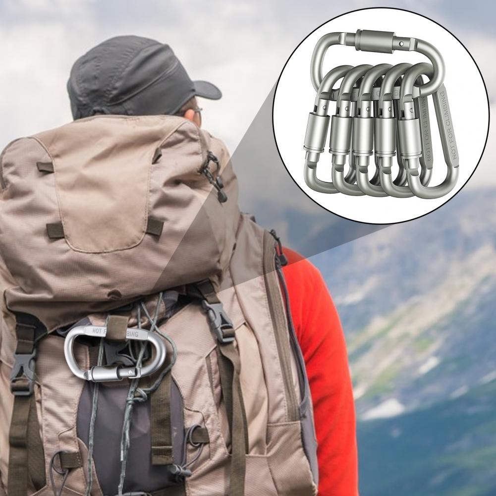 Carabiner Locking D - พวงกุญแจคาราบิเนอร์นิรภัย ชุดคาราบิเนอร์ล็อค 6 ชิ้น คลิปหนีบกุญแจแบบ D