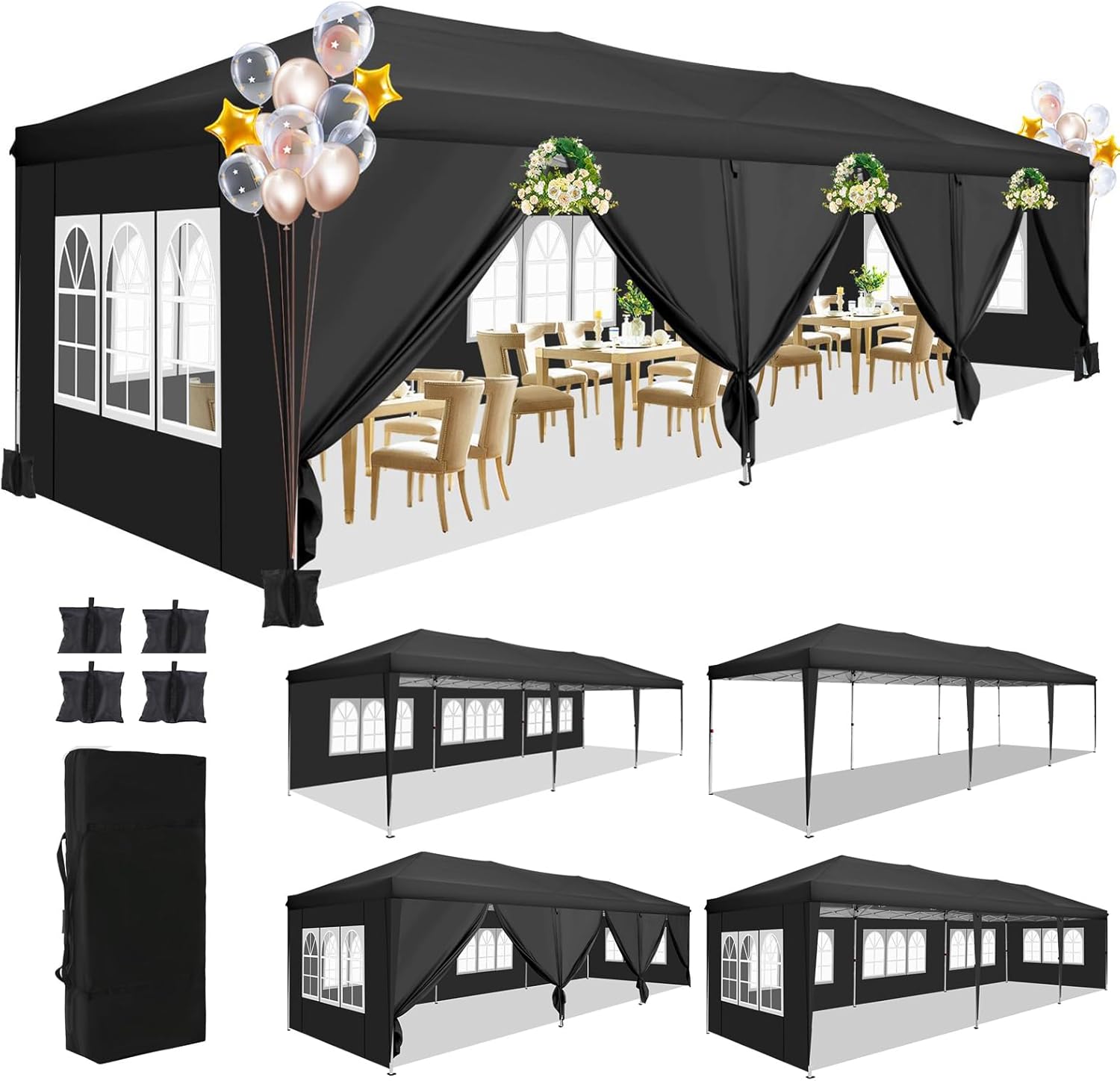 Outdoor Adventure Tent - เต็นท์กันสาดแบบพับได้ขนาด 10x30 ฟุต พร้อมผนังด้านข้าง 8 ด้าน
