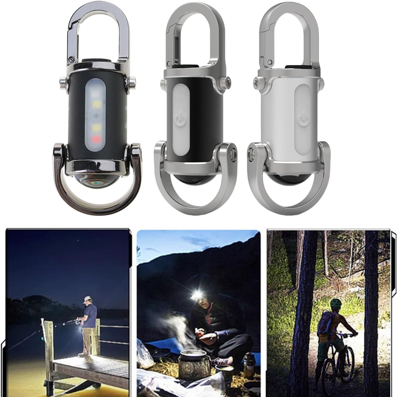 Outdoor Adventure Walks - ไฟฉายพวงกุญแจขนาดเล็กแบบชาร์จไฟได้ ไฟ COB สำหรับทำงานกลางแจ้ง พร้อมตะขอเกี่ยว สำหรับตั้งแคมป์