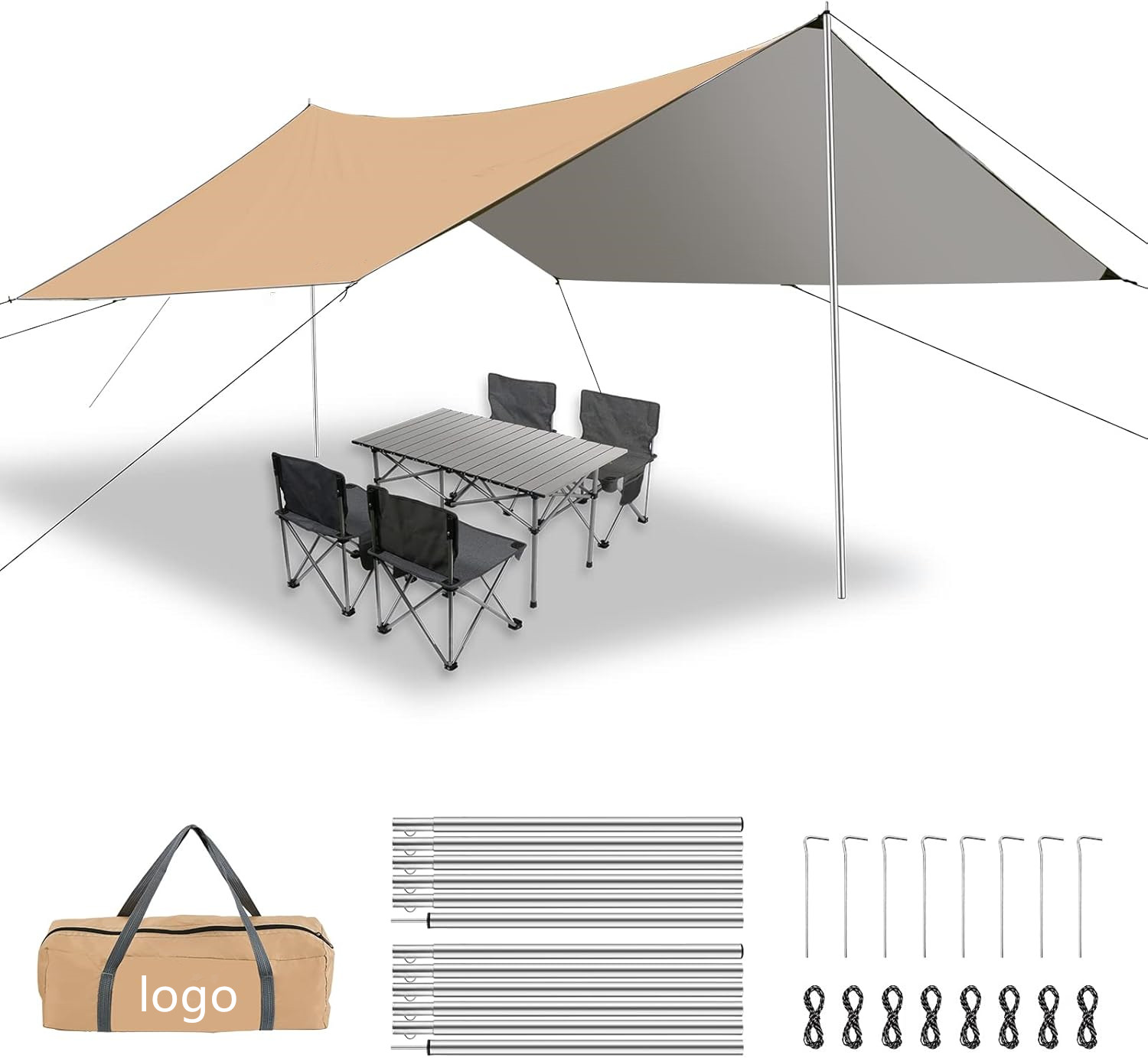 Hammock Rain Tarp - ผ้าใบกันฝนสำหรับเปลญวน 2026 ขนาด 12x10 ฟุต พร้อมเสา