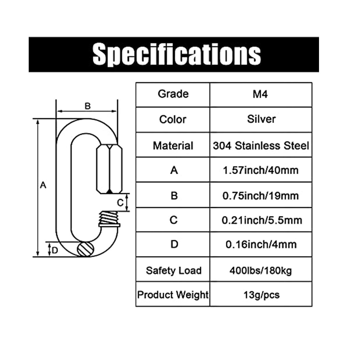 Carabiner Locking D - 12 Pack Quick Link 5/32 นิ้วHeavy