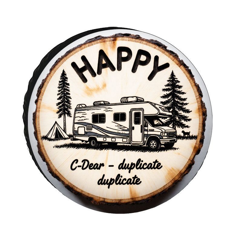 Outdoor Adventure And Travel - HAPPY RV Camping Theme ผ้าคลุมยางอะไหล่โพลีเอสเตอร์, ผ้าคลุมยางอะไหล่ทนแดด,