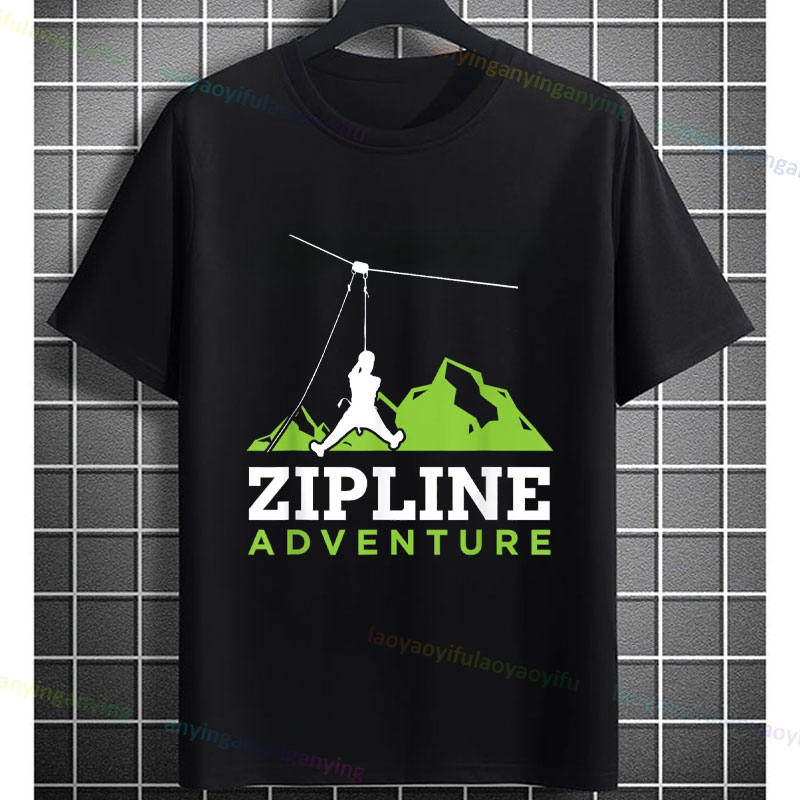 Outdoor Adventure Ziplines & Waterfall - เสื้อยืดลายกราฟิกผจญภัยซิปไลน์สำหรับผู้ชายและผู้หญิงผ้าฝ้ายแท้แขนสั้นลำลองกีฬากลางแจ้งเสื้อยืดแฟชั่นสตรีทแวร์