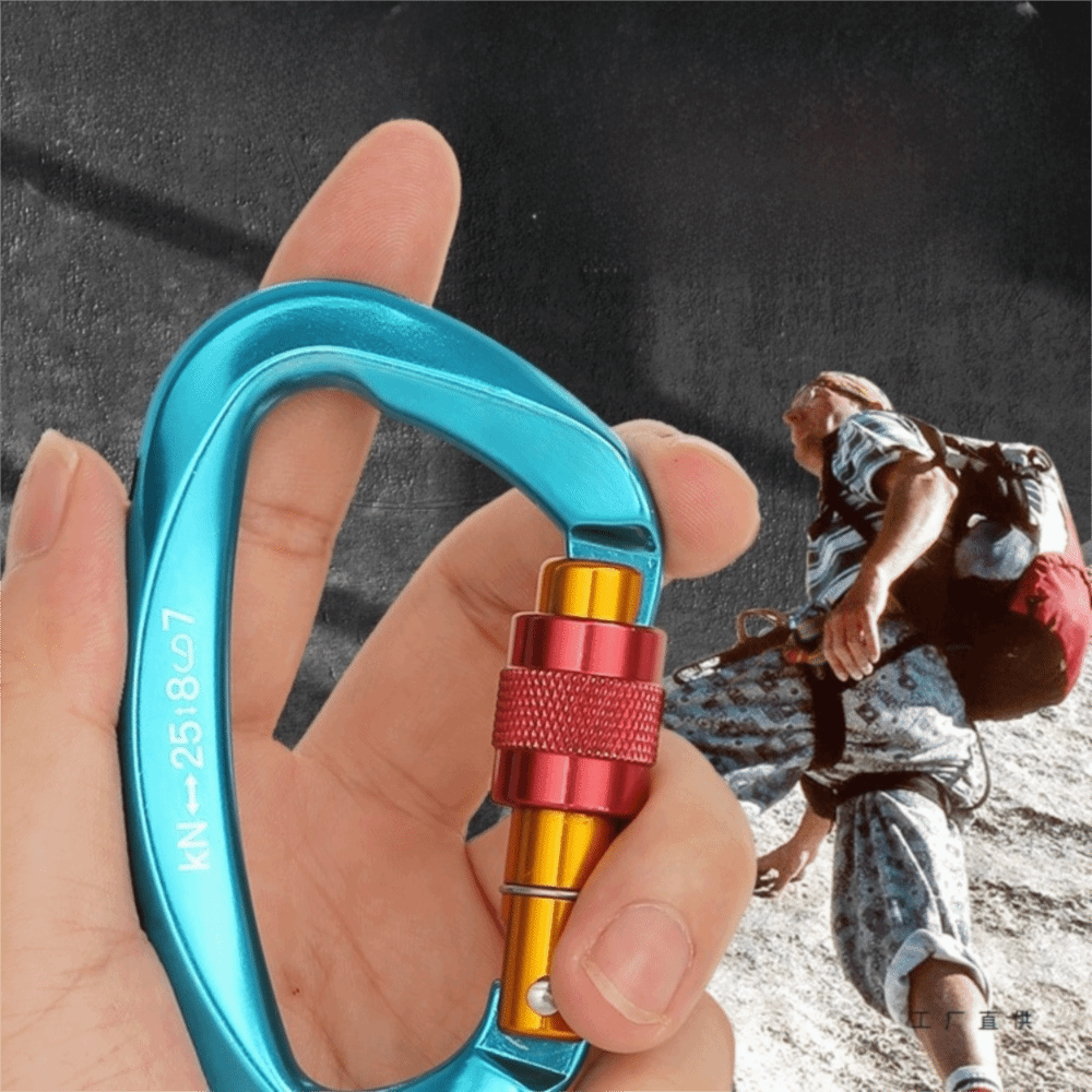 Carabiner Locking D - คาราไบเนอร์รูปตัว D 25KN สำหรับปีนเขา ทำจากอลูมิเนียมอัลลอยด์ ทนทานต่อการสึกหรอ