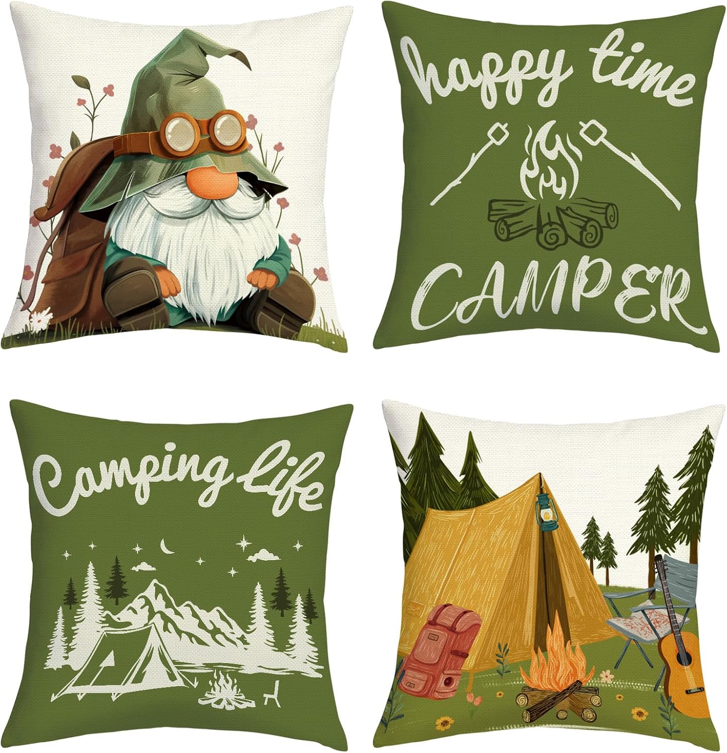 Outdoor Adventure Group - หมอนอิงลายกิจกรรมกลางแจ้ง 4 ชิ้น ชุดหมอนตกแต่งบ้านสไตล์วู้ดแลนด์ โนม ฟอเรสต์