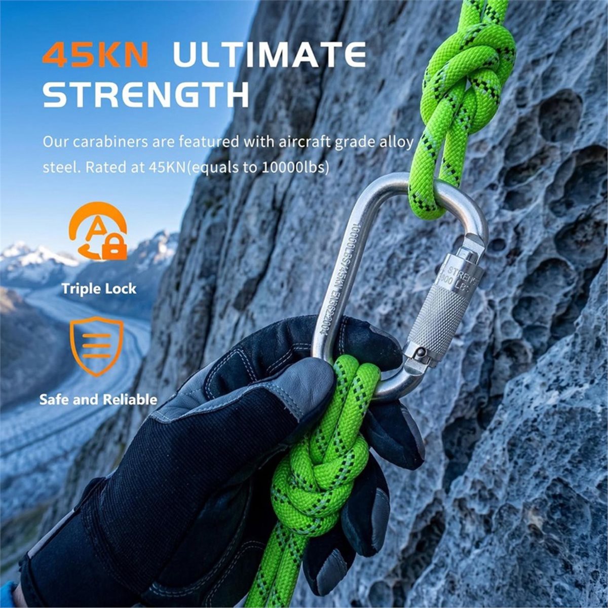 Carabiner Locking D - คาราไบเนอร์แบบล็อคอัตโนมัติ (A99Z) 45kN รูปทรง D แบบล็อคสามชั้น