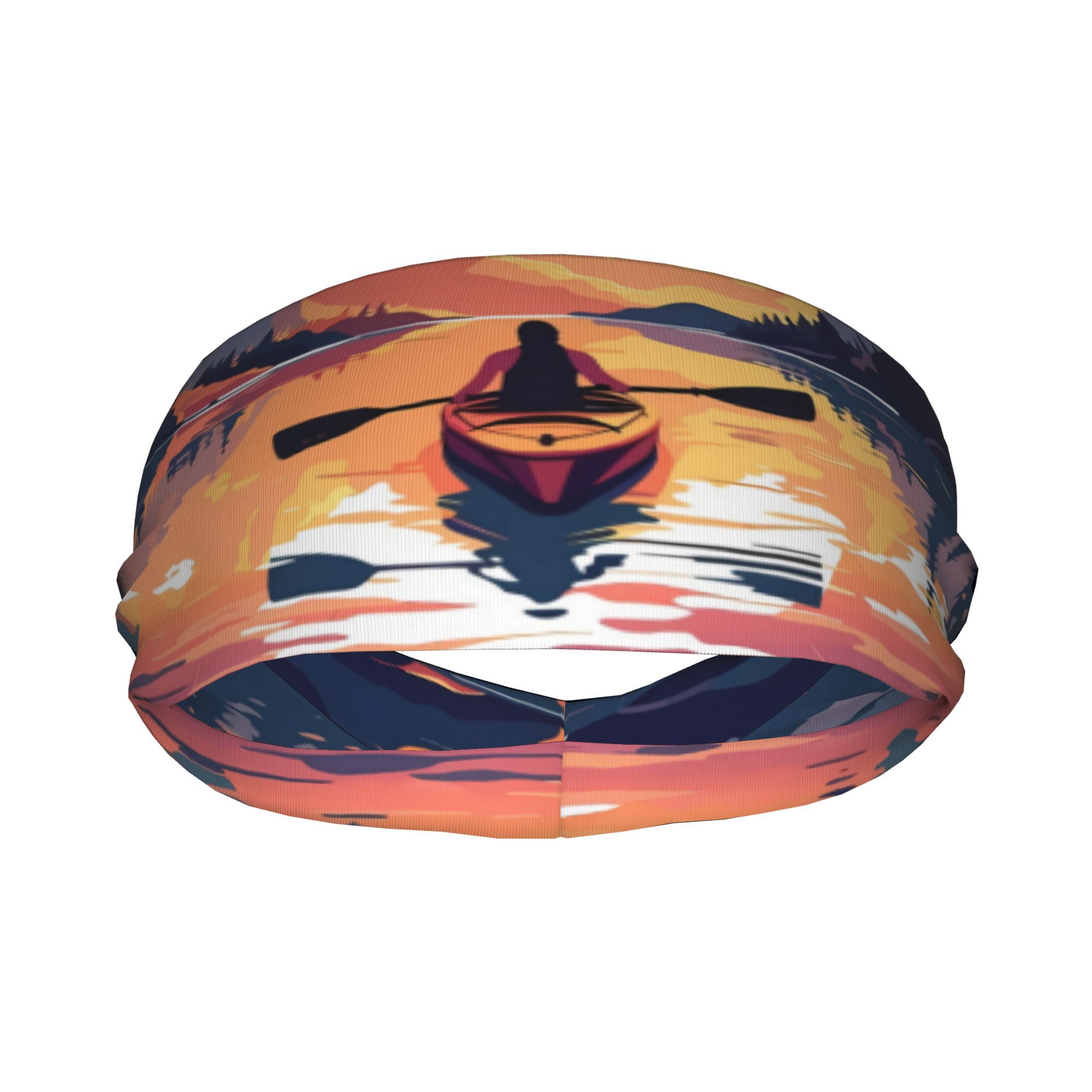 Outdoor Adventure Kayak - ที่คาดผมลายพิมพ์เรือคายัค ซันเซ็ท สำหรับกีฬาทางน้ำ ลายผ้าคาดศีรษะแบบยืดได้ ซับเหงื่อ ระบายความชื้น