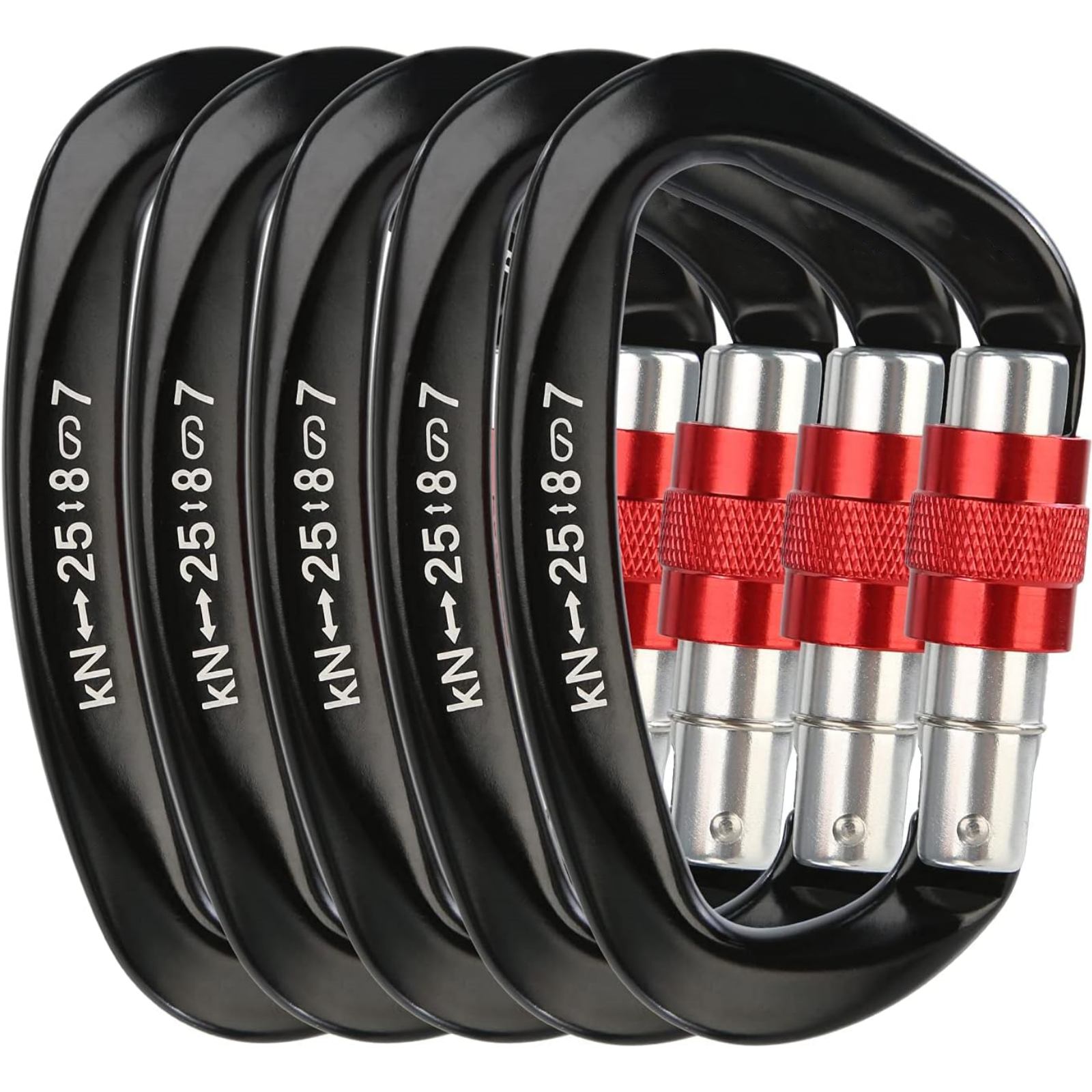 Carabiner Locking D - ชุดคาราไบเนอร์อะลูมิเนียมรูปตัว D แบบล็อคเกลียว 25KN 5 ชิ้น/ชุด
