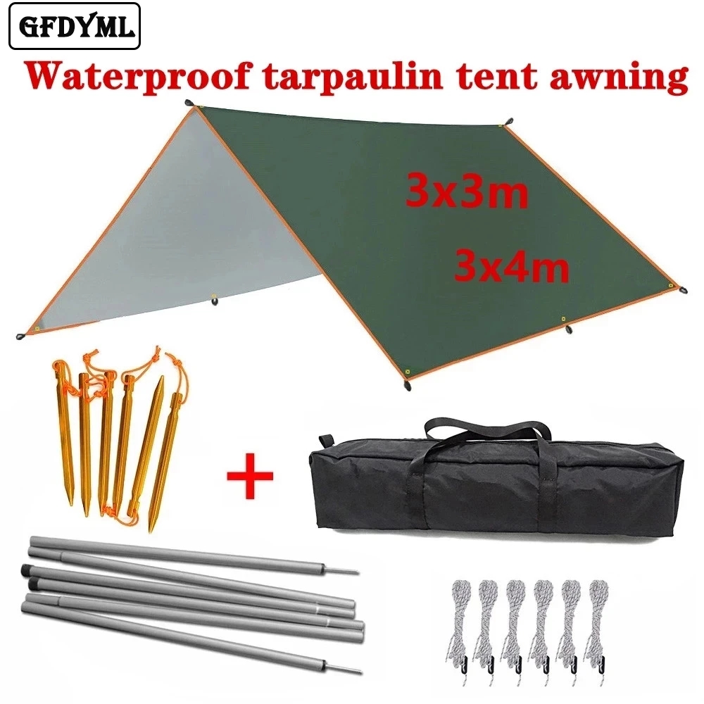 Hammock Rain Tarp - ที่บังแดด4X3ม. 3x3ม. เต็นท์ผ้าใบกันน้ำที่บังแดดในสวนเบามากเปลญวนตั้งแคมป์กลางแจ้งฝนบินชายหาดที่กำบังแดด