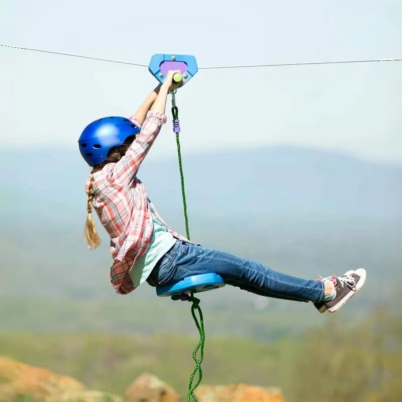 Outdoor Adventure Ziplines & Waterfall - ชุดเกมซิปไลน์ ซิปไลน์กลางแจ้งพร้อมที่นั่งและรอกที่ทนทานสำหรับเกมผจญภัยในสวนหลังบ้าน