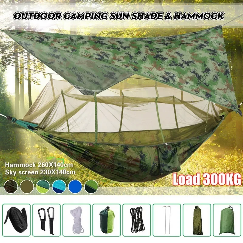 Hammock Rain Tarp - เปลญวนแบบพกพาน้ำหนักเบาและเต็นท์กันสาด Rain Fly กันน้ำยุงสุทธิเปลญวน Canopy 210T