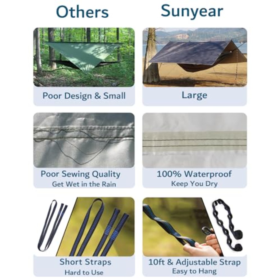 เปลญวนพกพาสำหรับตั้งแคมป์ พร้อ - Hammock Rain Tarp บทวิจารณ์และราคา